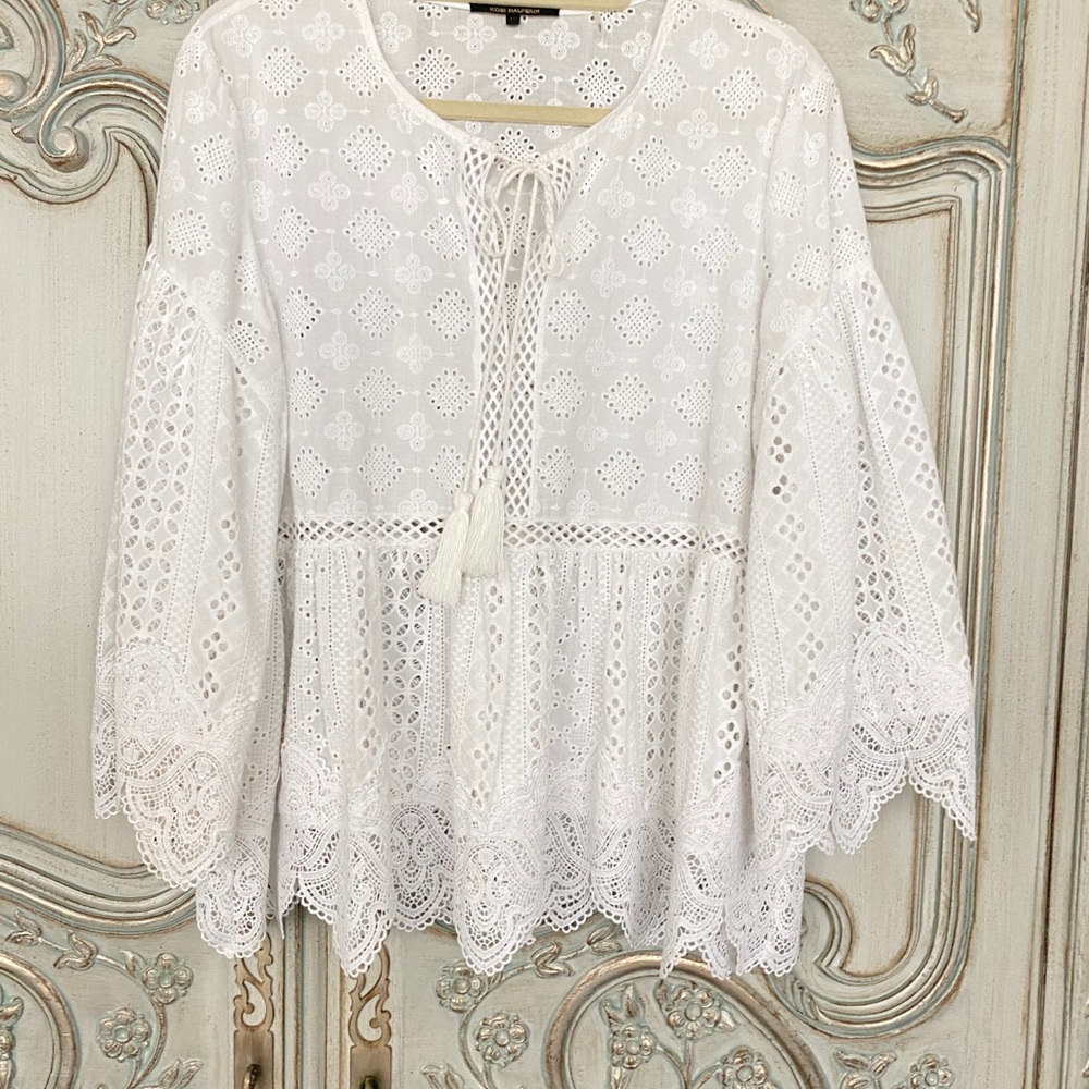 Kobi Halperin SZ M Eyelet white cotton blouse